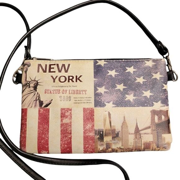 New York Red White & Blue Statue of Liberty Souvenir Small Crossbody Bag - Picture 3 of 5